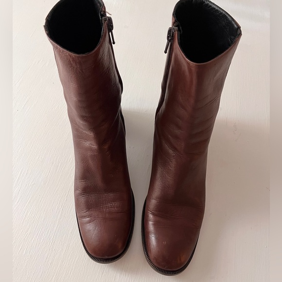 Cole Haan Chocolate Leather Ankle Boots - Picture 1 of 8
